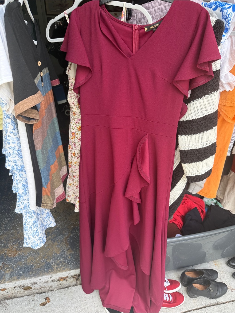 Miusol Burgundy Ruffle Maxi Dress